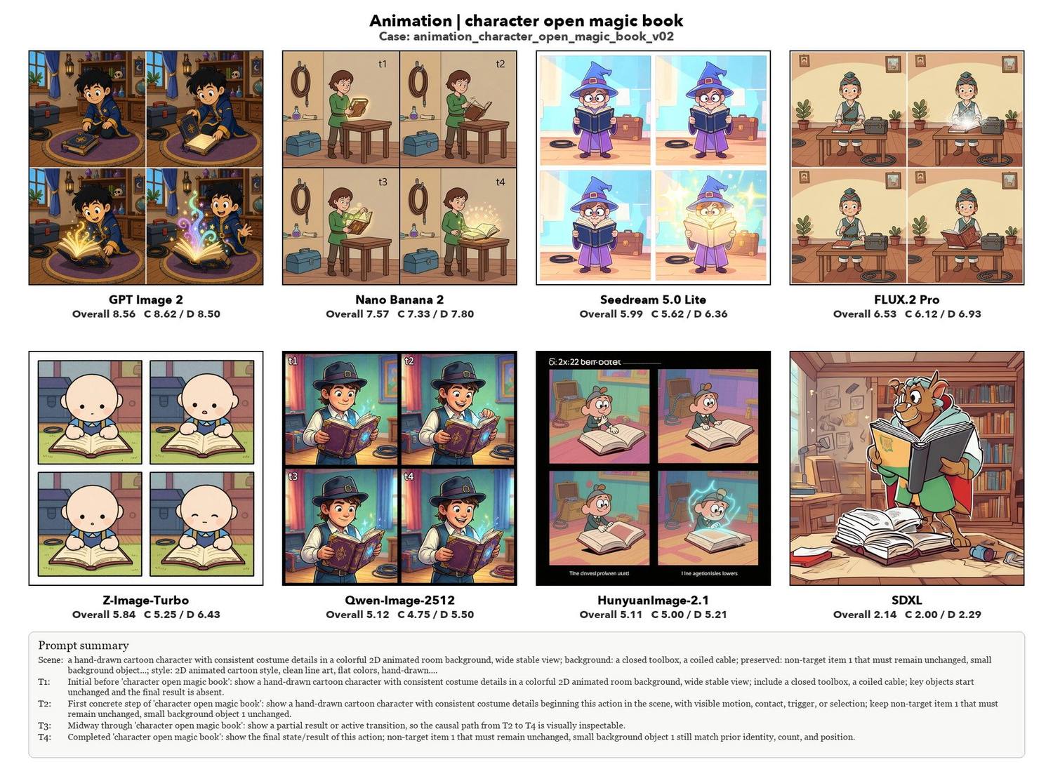 Character open magic book, eight models compared