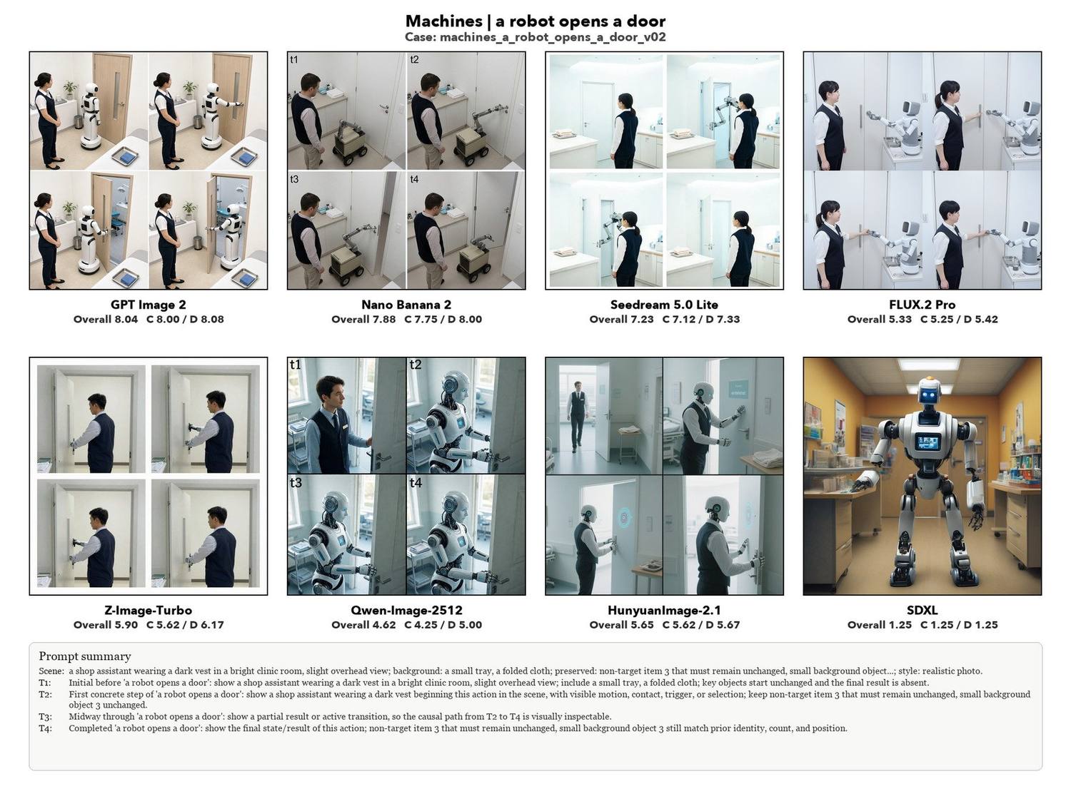 A robot opens a door, eight models compared